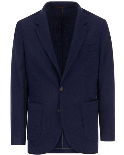 Brunello Cucinelli Cashmere Jersey Blazer With Patch Pockets - Blue