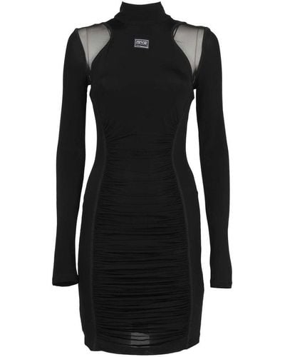 Versace Mesh-panelled Long-sleeved Mini Dress - Black
