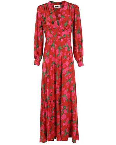RIXO London Emory Floral-printed Long-sleeved Maxi Dress - Red