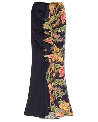 Etro Floral Printed Gathered Flared Skirt - Black
