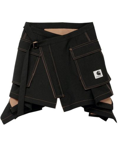 Sacai X Carhartt Wip Asymmetric Hem Tonal Stitched Skirt - Black