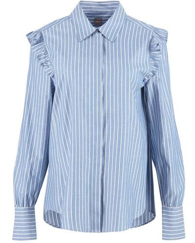 BOSS Striped Cotton Shirt - Blue