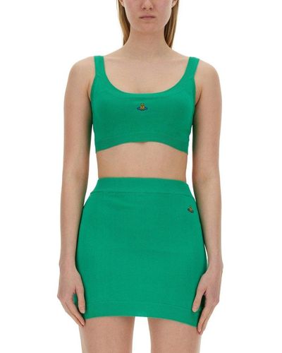 Vivienne Westwood Orb Embroidered Cropped Knitted Tank Top - Green