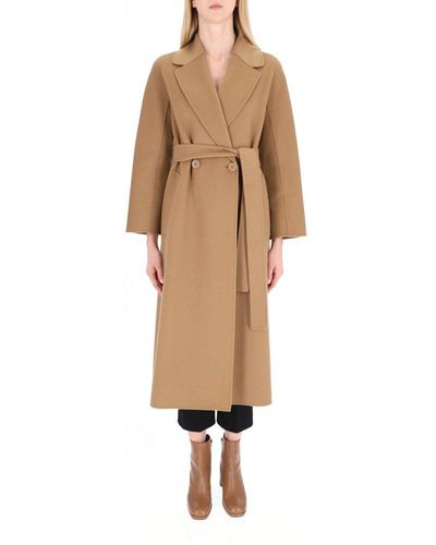 Max Mara Double-breasted Straight Hem Belted Coat - Natural