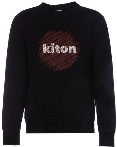 Kiton Logo Printed Crewneck Sweatshirt - Black