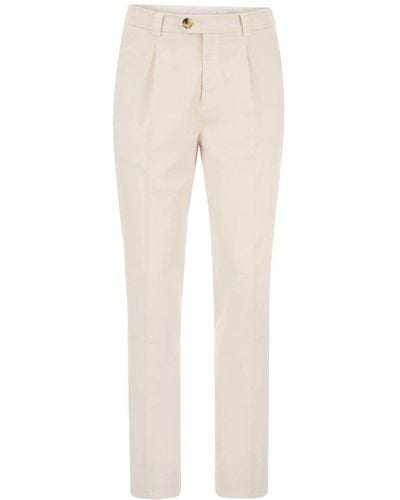 Brunello Cucinelli Cotton-Blend Trousers With Darts - Natural