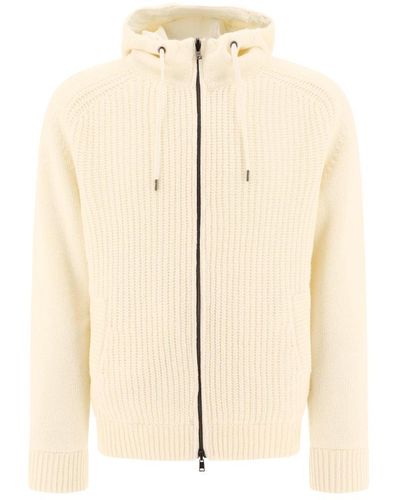 Herno Ribbed-knit Zipped Hooded Drawstring Reversibile Jacket - Natural