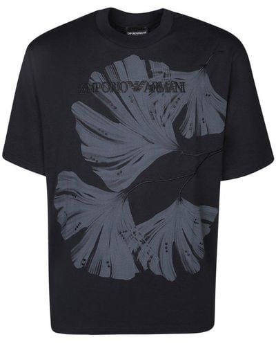 Emporio Armani Leaf Printed Crewneck T-shirt - Black