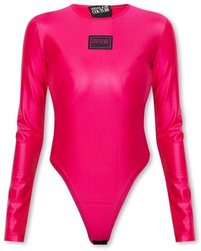 Versace Logo Patch Long-sleeved Bodysuit - Pink