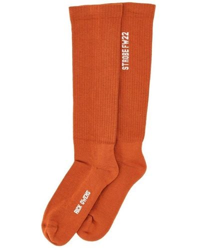 Rick Owens Logo Instarsia-knitted Socks - Orange