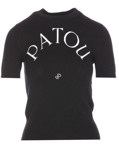 Patou Logo Intarsia-knit Short Sleeved Sweater - Black