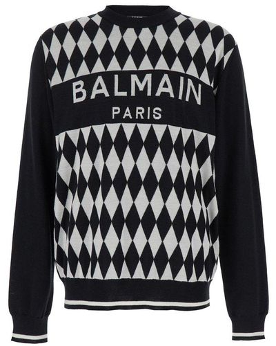 Balmain Two-tone Jacquard Sweater - Black