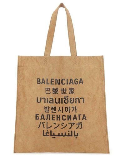 Balenciaga Languages Printed Medium Tote Bag - Brown