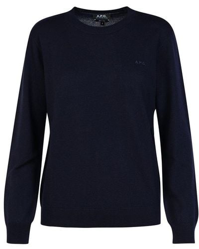 A.P.C. Logo Embroidered Knit Jumper - Blue