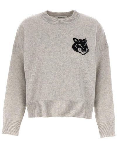Maison Kitsuné Fox Head Wool Sweater - Gray