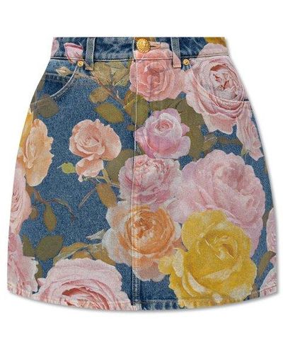 Balmain High-waisted Denim Skirt, - Multicolour