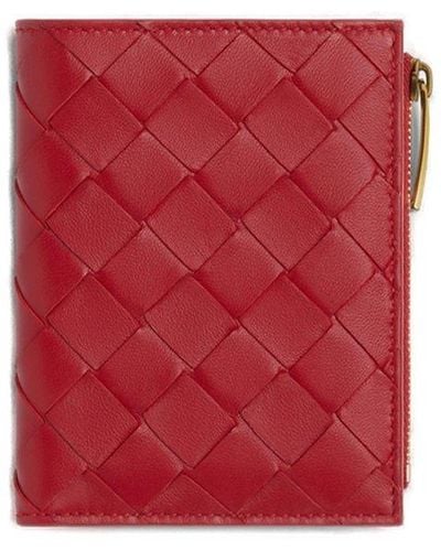 Bottega Veneta Intreccio Leather Zipped Wallet - Red