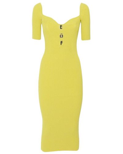 Elisabetta Franchi Logo Plaque Ribbed Midi Dress - Yellow