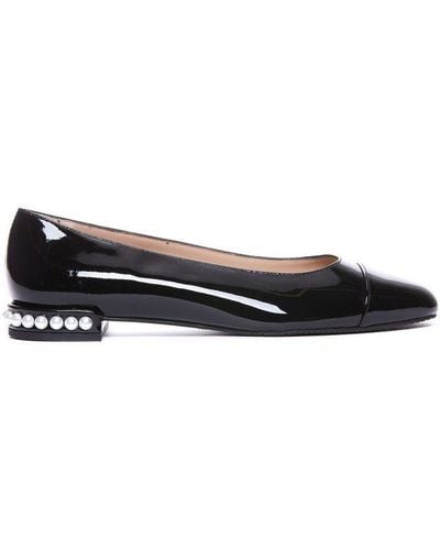 Stuart Weitzman Pearl Embellished Flat Shoes - Black