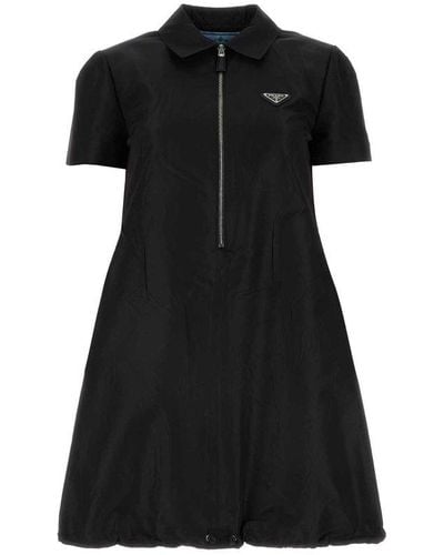 Prada Short-sleeved Half-zipped Dress - Black