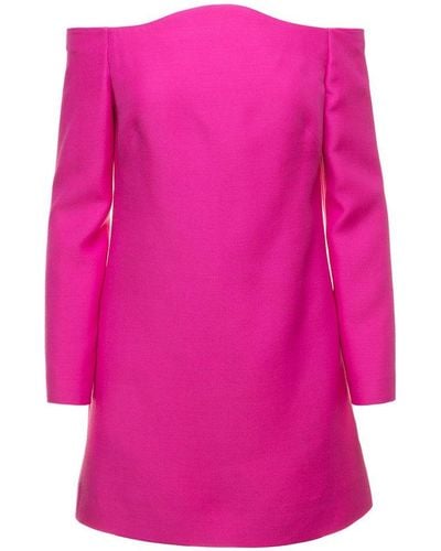 Valentino Off-shoulder Long-sleeved Mini Dress - Pink