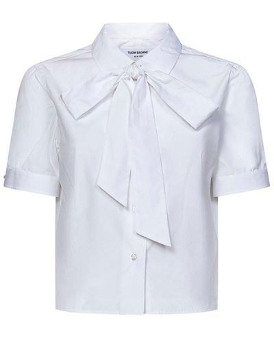 Thom Browne Bow-embellished Short-sleeved Poplin Shirt - Blue