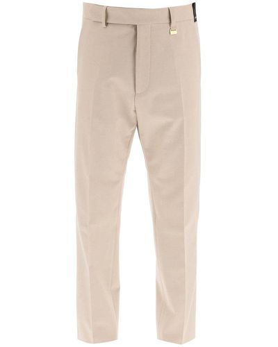 Fendi Wool Trousers With Logo Plaque - Natural