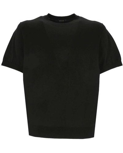 Zegna Logo Detailed Crewneck T-shirt - Black