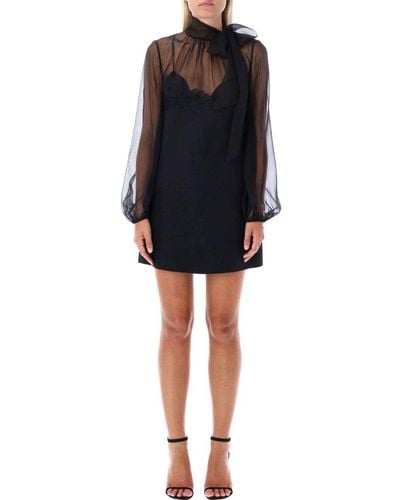Valentino High Neck Long-sleeved Mini Dress - Black
