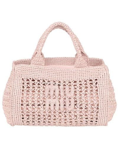Miu Miu Crochet-knitted Top Handle Bag - Pink