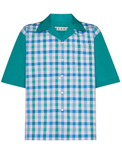 Marni Checked Short-sleeved Shirt - Blue