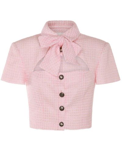 Alessandra Rich Bow Detailed Cropped Tweed Jacket - Pink