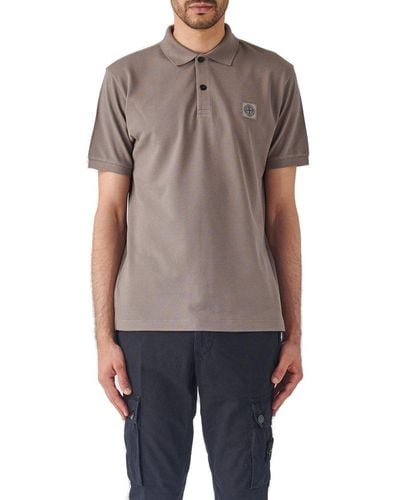 Stone Island Compass-patch Short-sleeved Polo Shirt - Gray