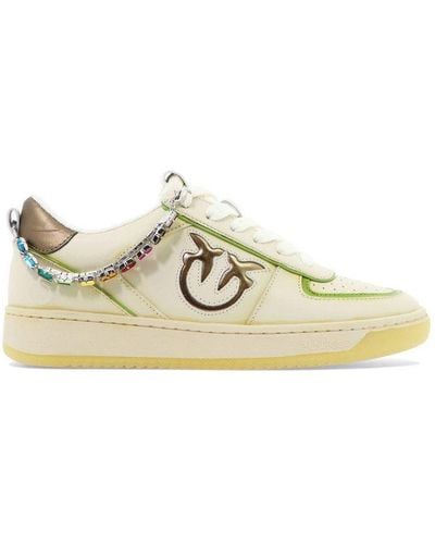 Pinko Embellished Chain Lace-up Trainers - Natural
