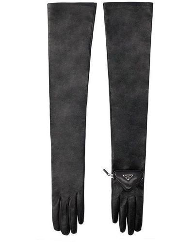 Prada Triangle-logo Zipped Pouch Long Gloves - Black
