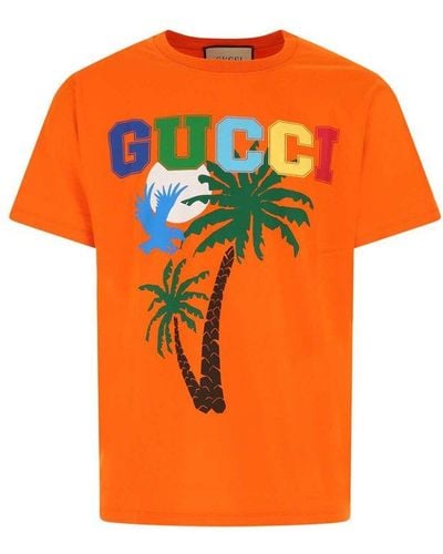 Gucci Logo Graphic Printed Crewneck T-shirt - Orange