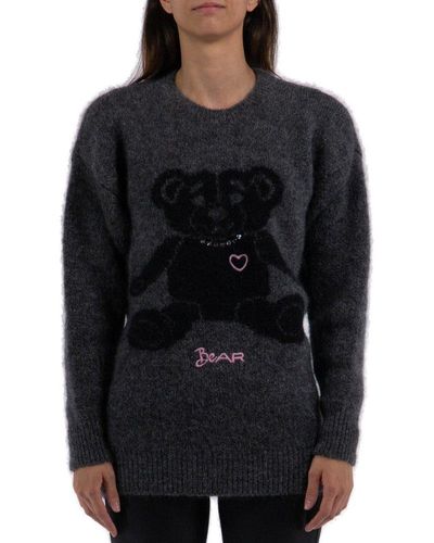 Alessandra Rich Bear Patterned Jacquard-knit Jumper - Black