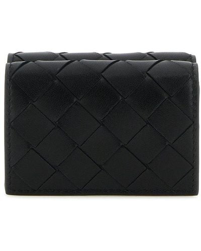 Bottega Veneta Black Leather Tiny Intrecciato Wallet