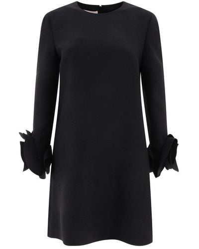 Valentino Crepe Couture Crewneck Long-sleeved Dress - Black