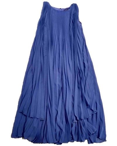 Max Mara Crewmeck Pleated Dress - Blue