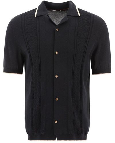 Brunello Cucinelli Contrasted-trim Knitted Shirt - Black