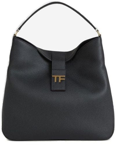 TOM FORD Alix Padlock Zip Fold-over Leather Shoulder Bag Grey