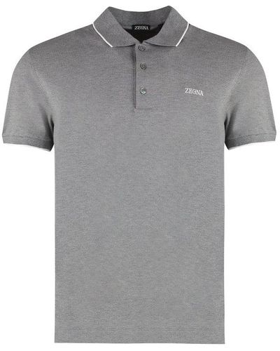 Zegna Logo Embroidered Polo Shirt - Grey