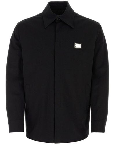 Dolce & Gabbana Logo-plaque Concealed Fastened Overshirt - Black