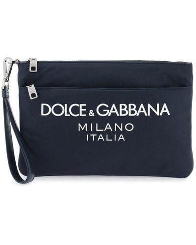 Dolce & Gabbana Nylon Pouch With Rubberized Logo - Blue