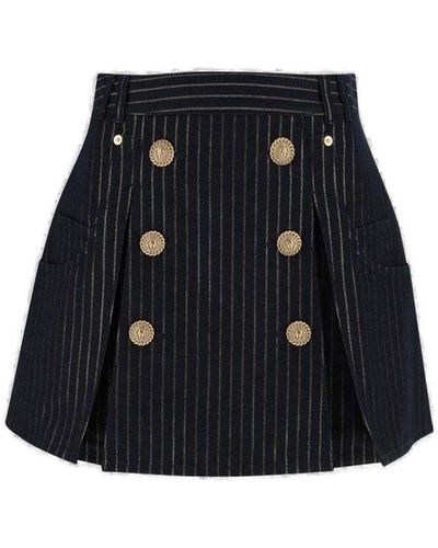 Balmain Pinstripe Button Detailed Skirt - Black