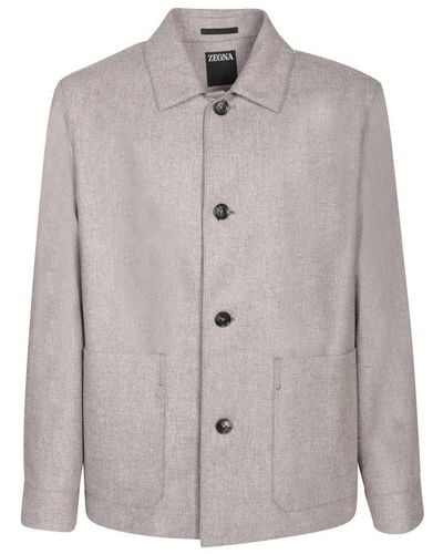 Zegna Buttoned Long-sleeved Overshirt - Gray