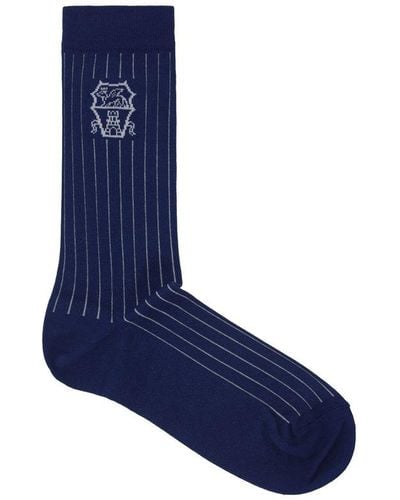 Brunello Cucinelli Logo-intarsia Ribbed Socks - Blue