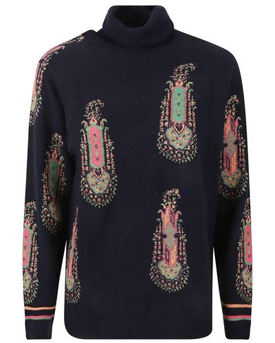Etro Roll-neck Sleeved Sweater - Blue