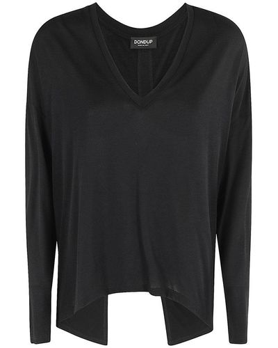 Dondup V-neck Long-sleeved T-shirt - Black